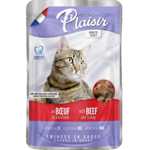 Picture of PLAISIR CAT POUCH ADULT CHUNKS BEEF&TURKEY IN GRAVY 100G