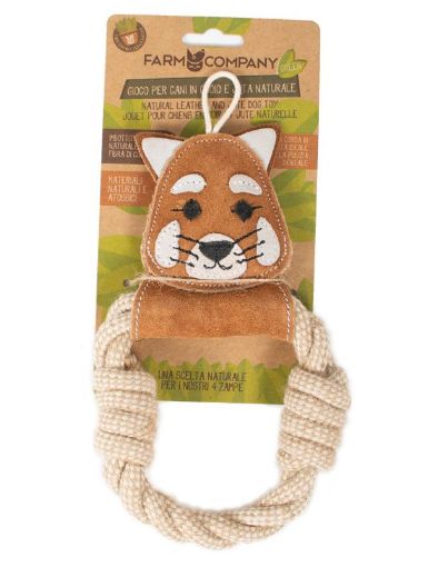 Picture of FC GREEN NATURAL LEATHER AND JUTE DOG TOY PANDA WITH RING 25CM