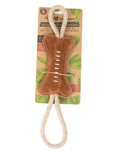 Picture of FC GREEN NATURAL LEATHER AND JUTE DOG TOY BONE WITH HANDLES 37CM