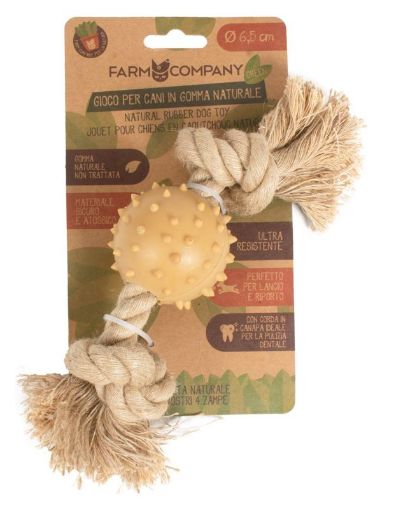 Picture of FC GREEN NATURAL RUBBER DOG TOY BALL WITH TIPS&HEMP ROPE 6.5CM