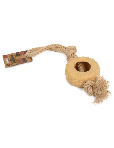 Picture of FC GREEN NATURAL RUBBER DOG TOY WHEEL WITH HEMP ROPE 9.5X38CM