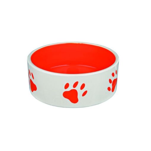 Picture of BOWL WITH PAW PRINTS CERAMIC 0.3L/12CM WHITE/ORANG