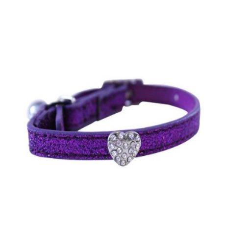 Picture of HAPPY PET GLITTER HEART FAUX LEATHER CAT COLLAR/PURPLE