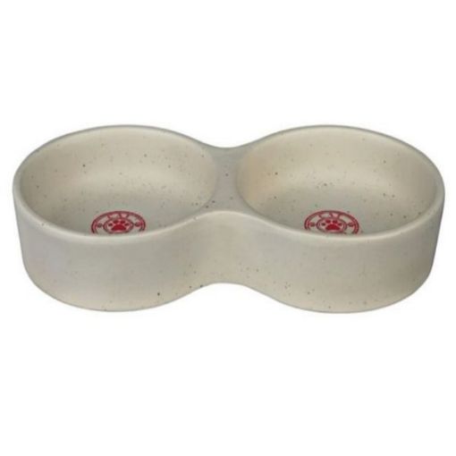 Picture of CAT DOUBLE BOWL CERAMIC 2X0.2L/11CM CREAM