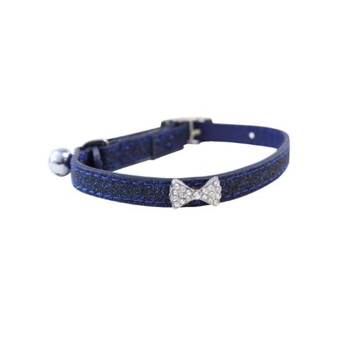 Picture of HAPPY PET GLITTER BOW FAUX LEATHER CAT COLLAR/BLUE