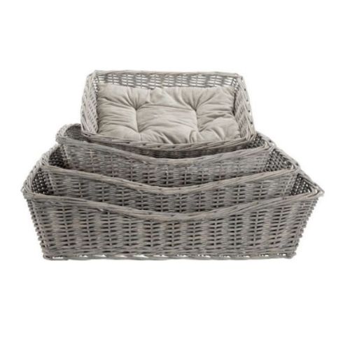 Wicker Dog Bed Basket with Cushion 